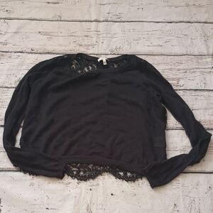 Joie Black Linen Lace Back Boxy Crop Sweater S